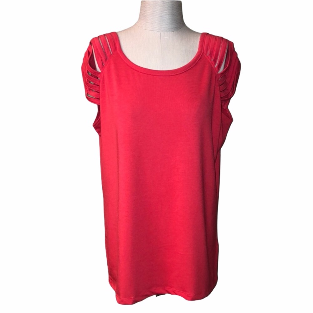 August Silk slit shoulders short sleeve blouse size X-LARGE